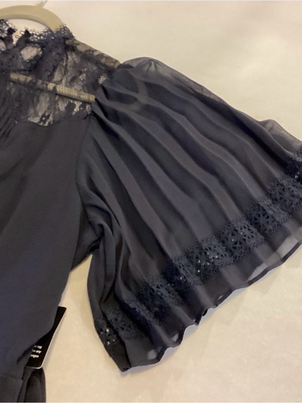 Express Navy Blue Lace-Yoke Wide Sleeve Jumpsuit - Picture 7 of 12